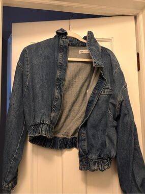 Zara Blue Denim Bomber-Style Jacket